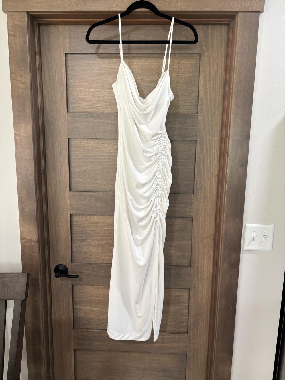 Zara White Cowl Neck Ruched Maxi Dress